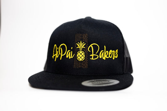 Black mesh snapback brown tribal/ gold letter stitching